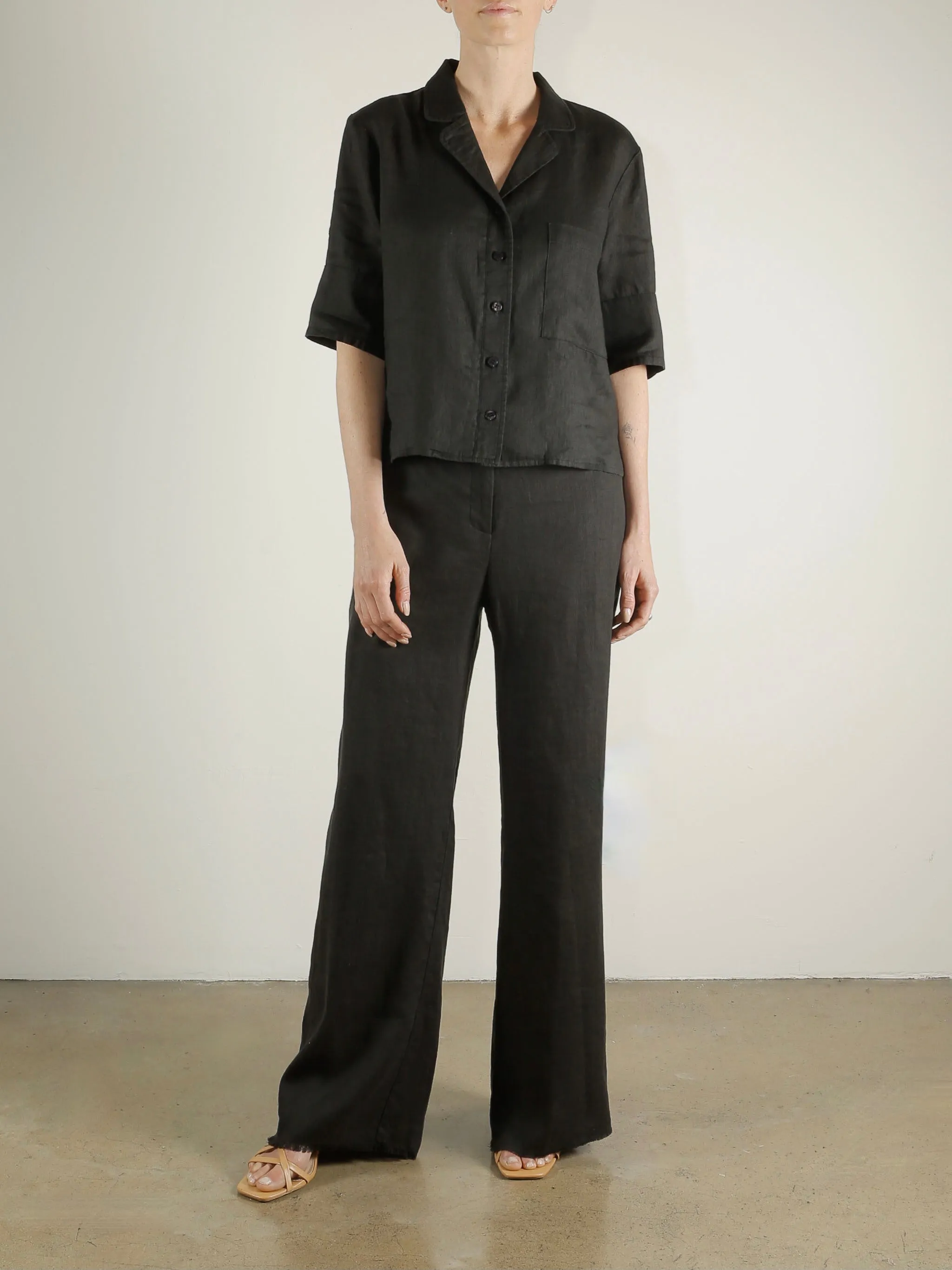 Hepburn Pant in French Linen - Black