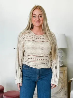 Hollow Out Knit Cropped Sweater in Oatmeal