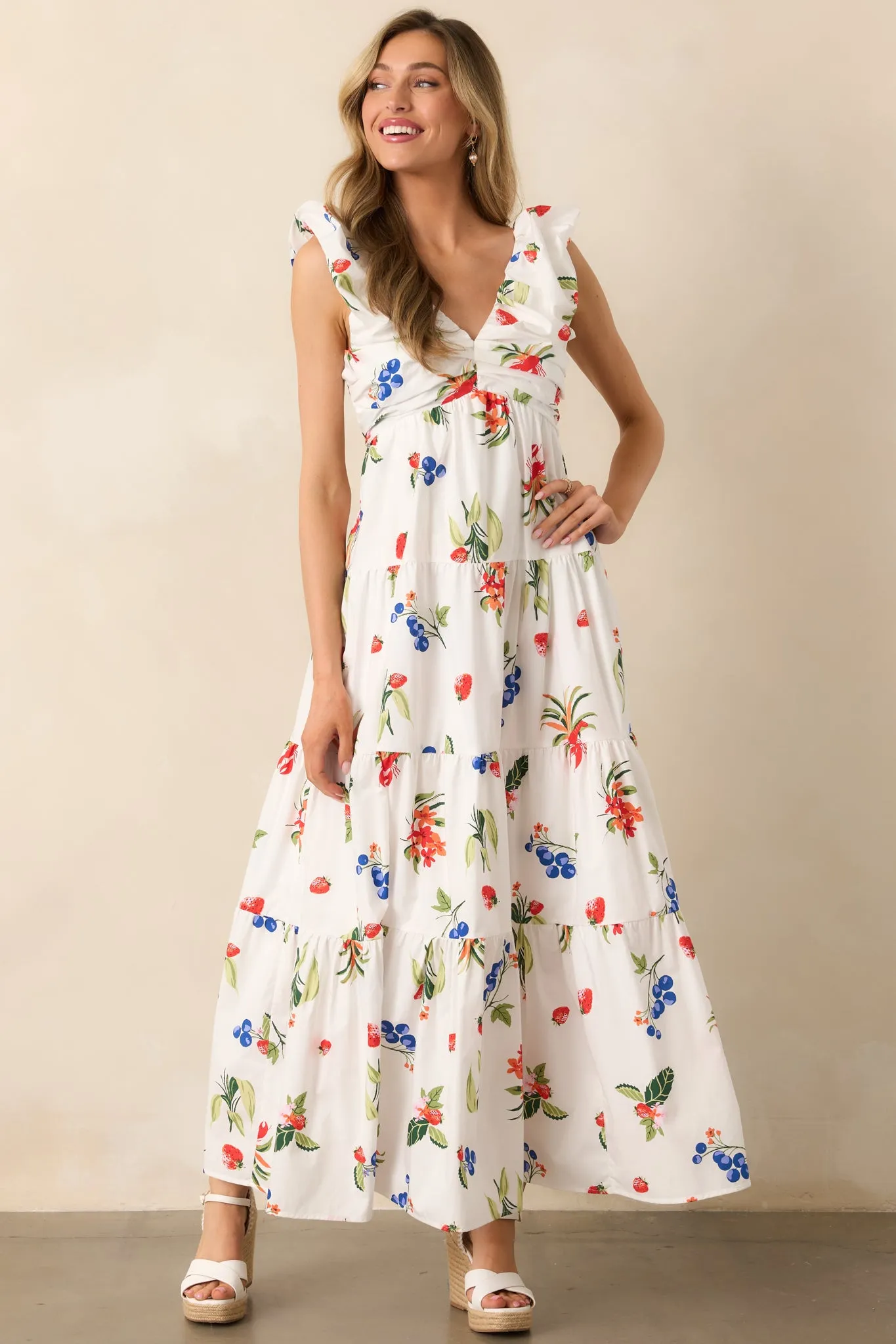 In The Breeze White Cotton Coastal Print Maxi Dress