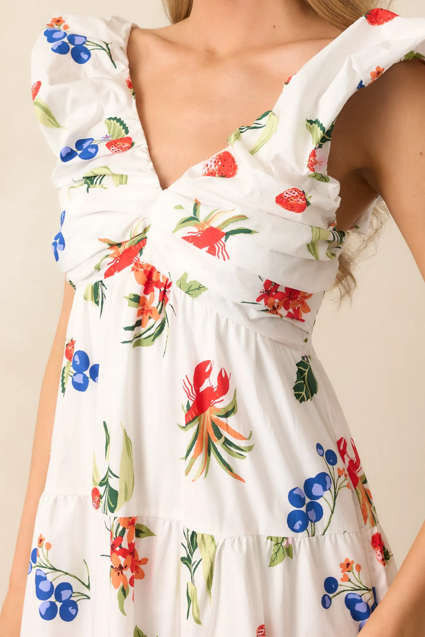 In The Breeze White Cotton Coastal Print Maxi Dress