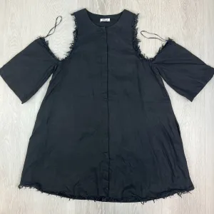 Isla Womens Black Button Up Linen Dress Size Medium