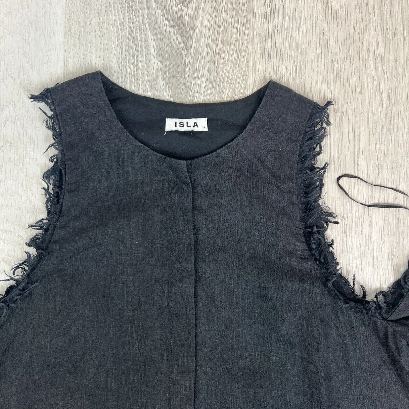 Isla Womens Black Button Up Linen Dress Size Medium