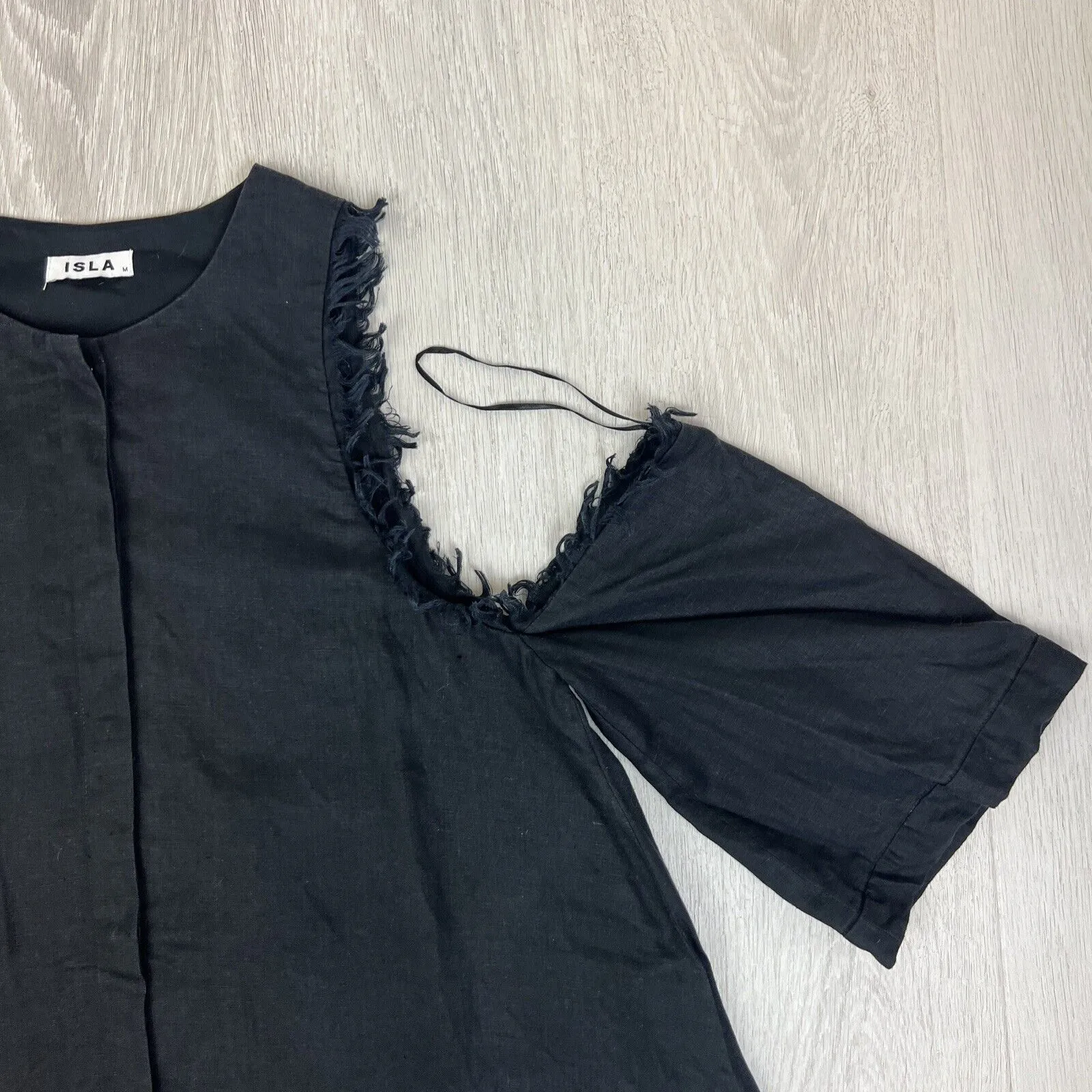 Isla Womens Black Button Up Linen Dress Size Medium