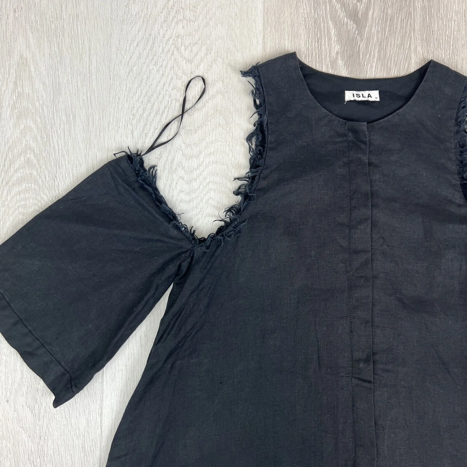 Isla Womens Black Button Up Linen Dress Size Medium