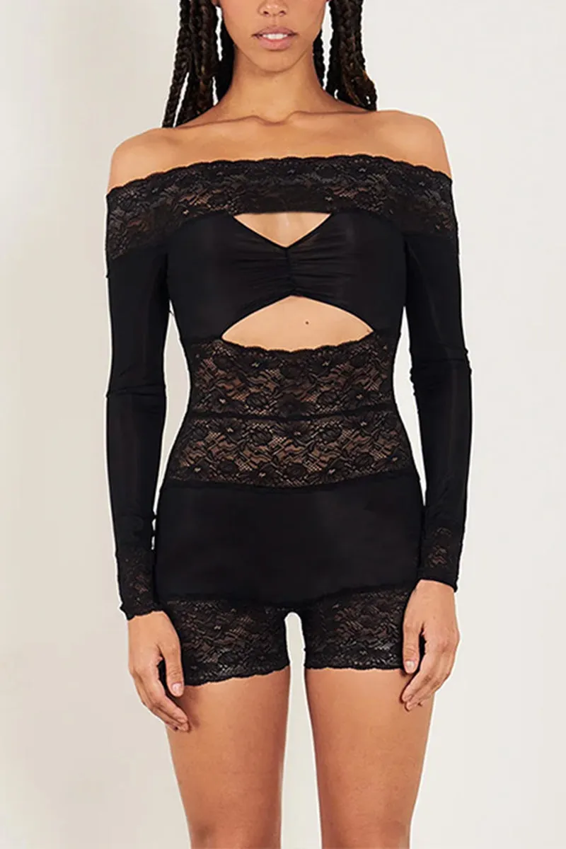 JJ0261 Lace Sheer Rompers