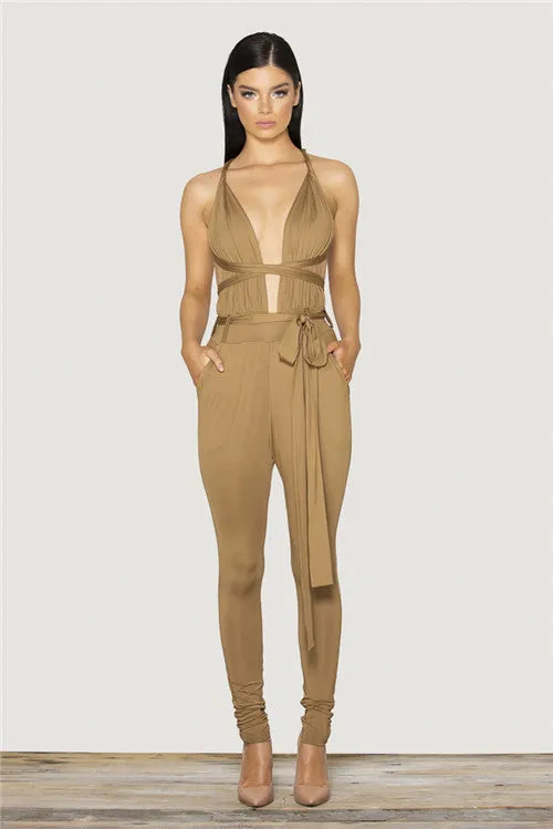 Jumpsuit Sleeveless Spaghetti Strap Deep V Neck Bodycon Playsuit