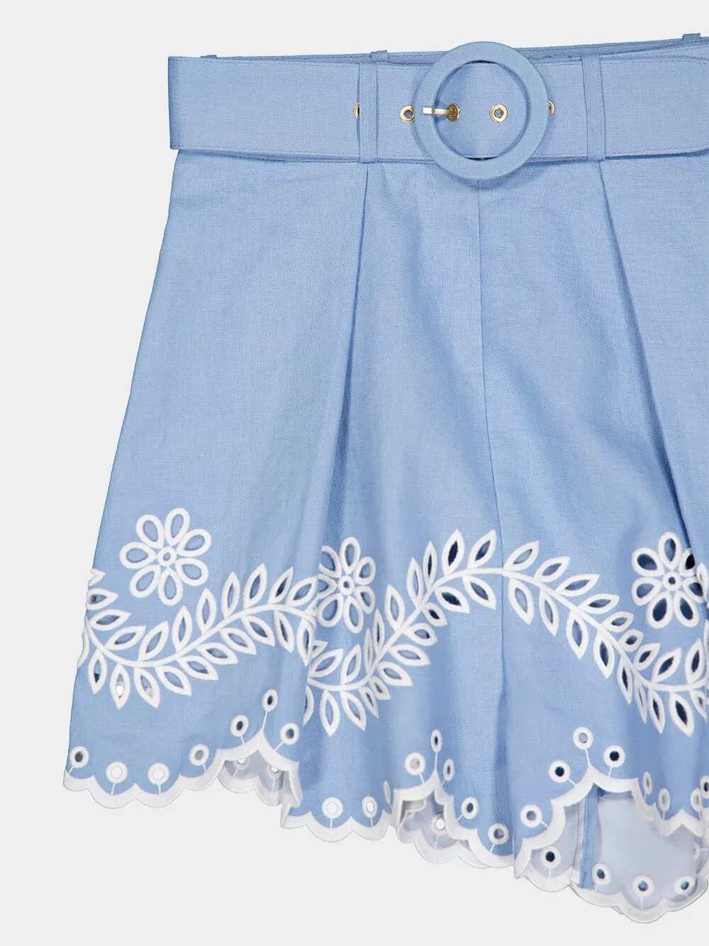 Junie Embroidered Hem Blue Shorts