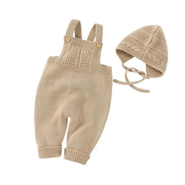 Knitted Sleeveless Jumpsuit & Bonnet