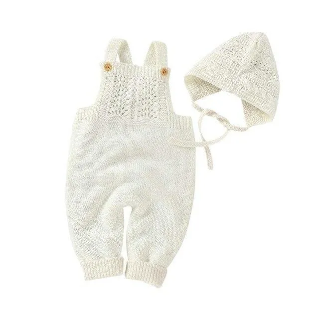 Knitted Sleeveless Jumpsuit & Bonnet