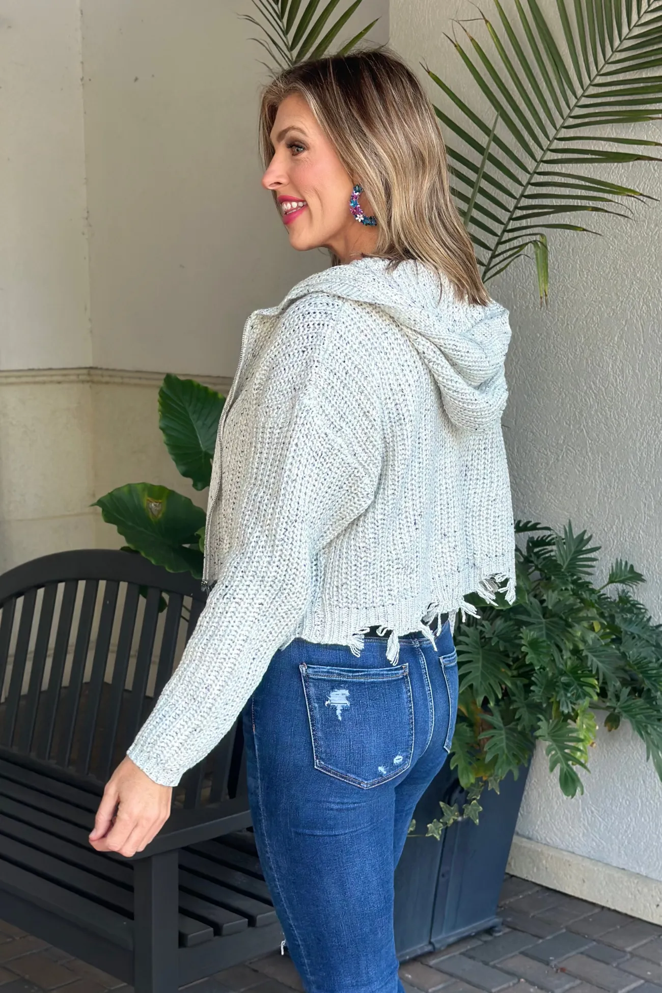 Laguna Distressed Zip-Up Knit Hoodie