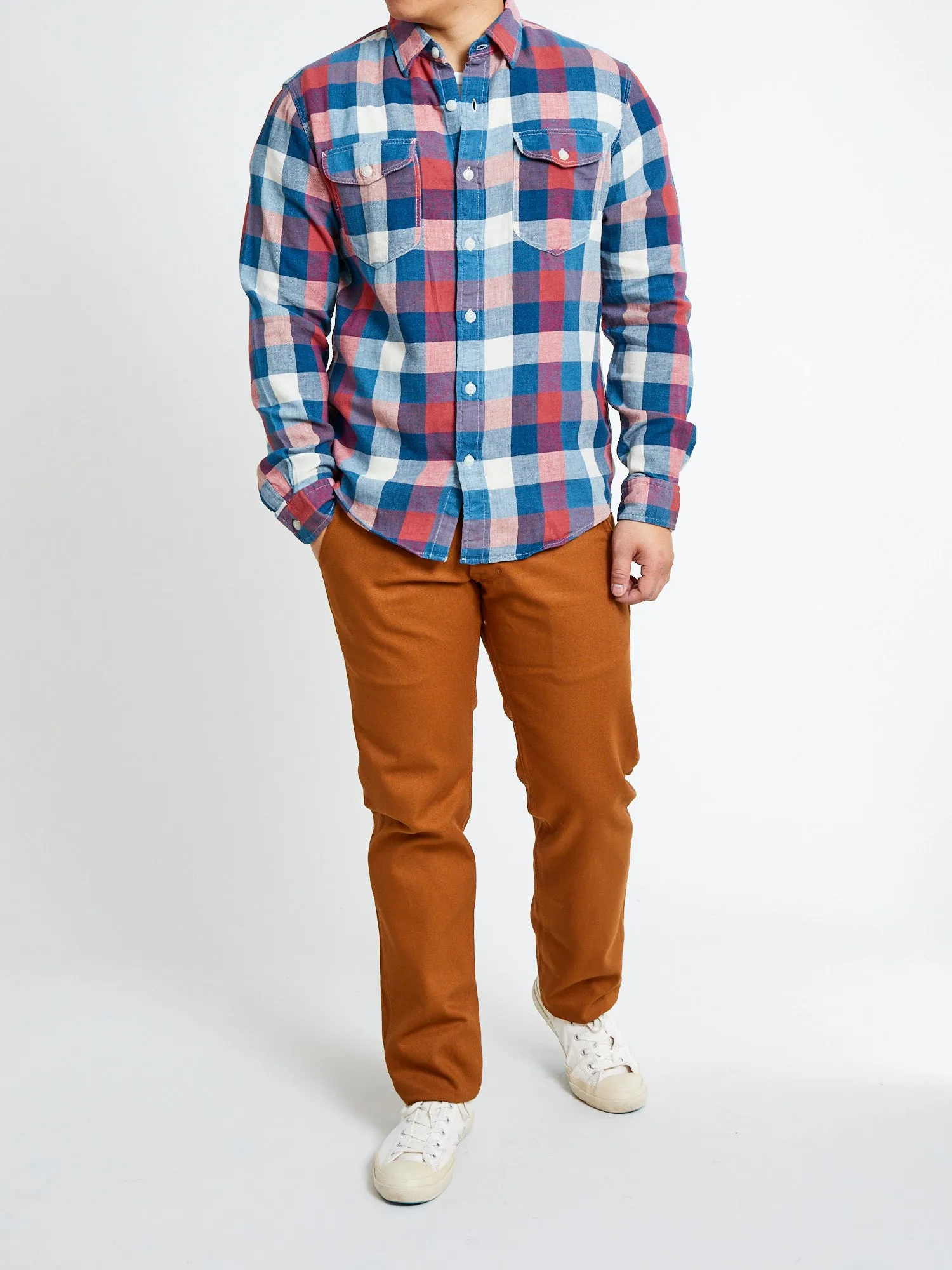 Lee Cotton-Linen Workshirt in Red/Indigo Plaid