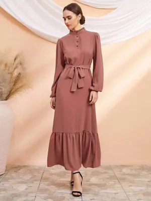 Lemon Tart Button Tie Waist Detail Maxi Long Dress LTAMD214