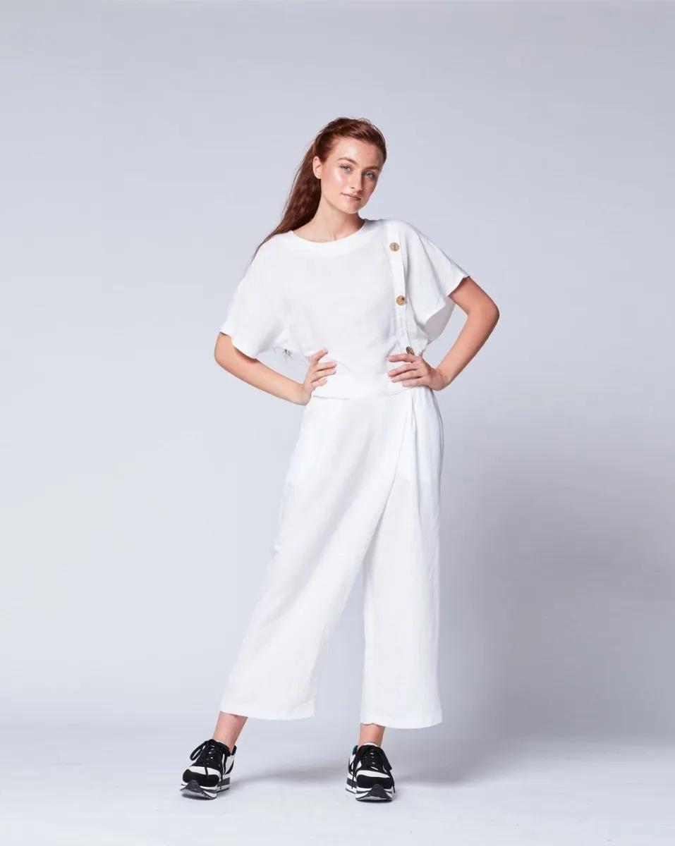 Linen Asymmetric Button Top