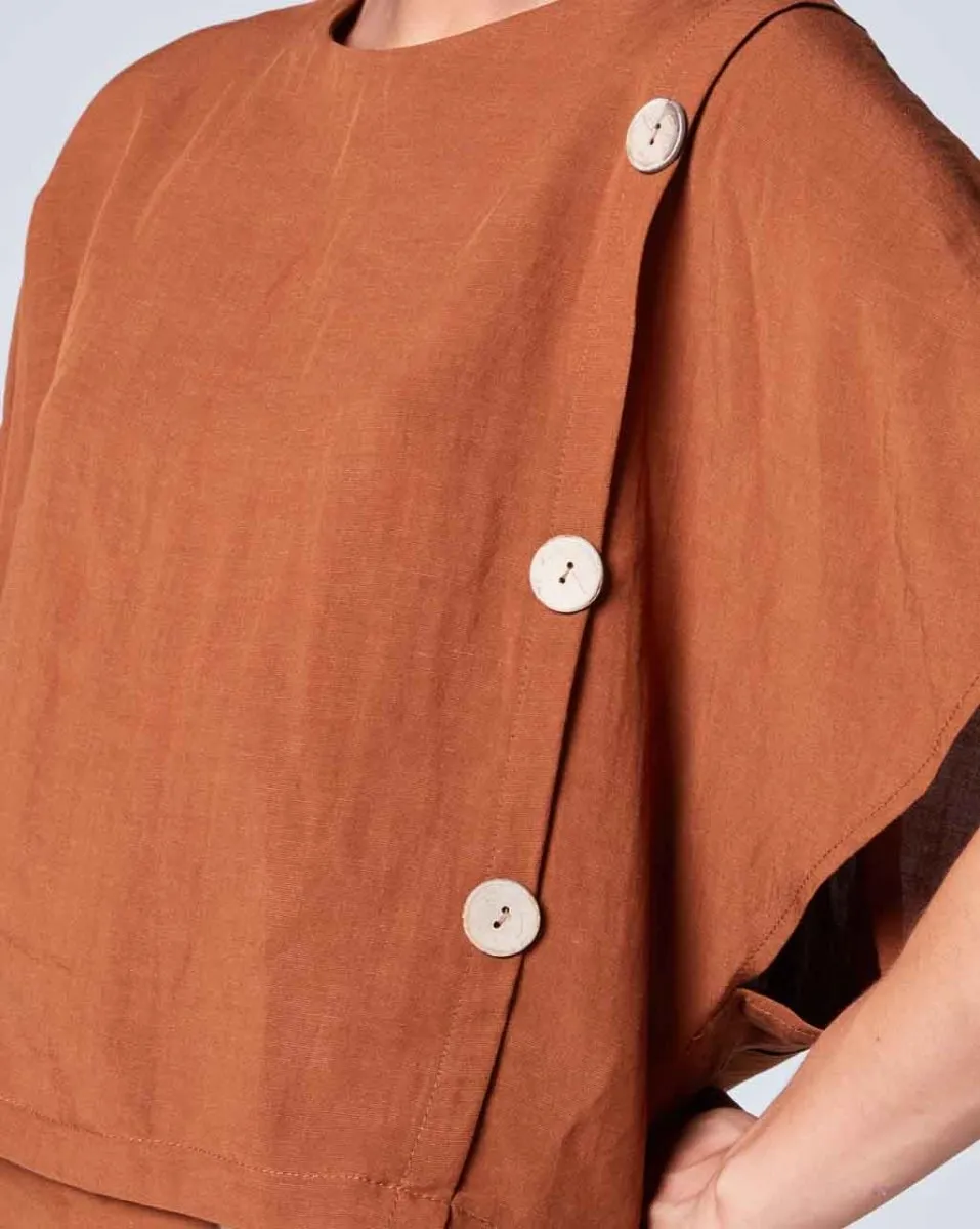 Linen Asymmetric Button Top