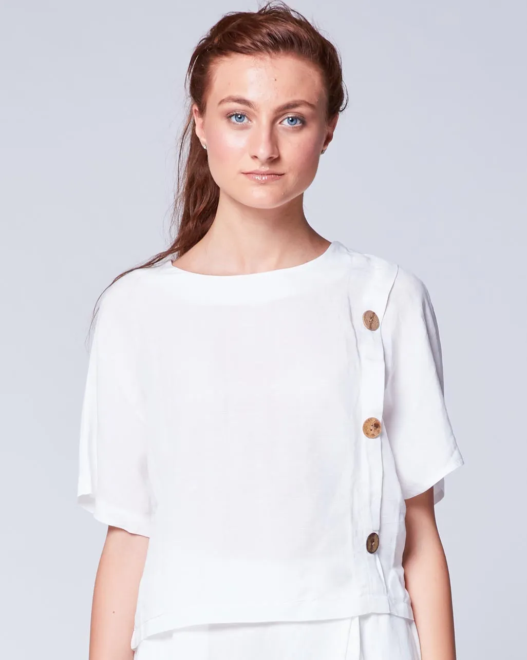 Linen Asymmetric Button Top
