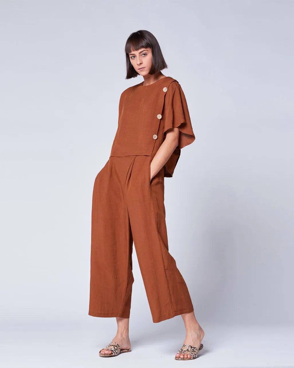 Linen Asymmetric Button Top