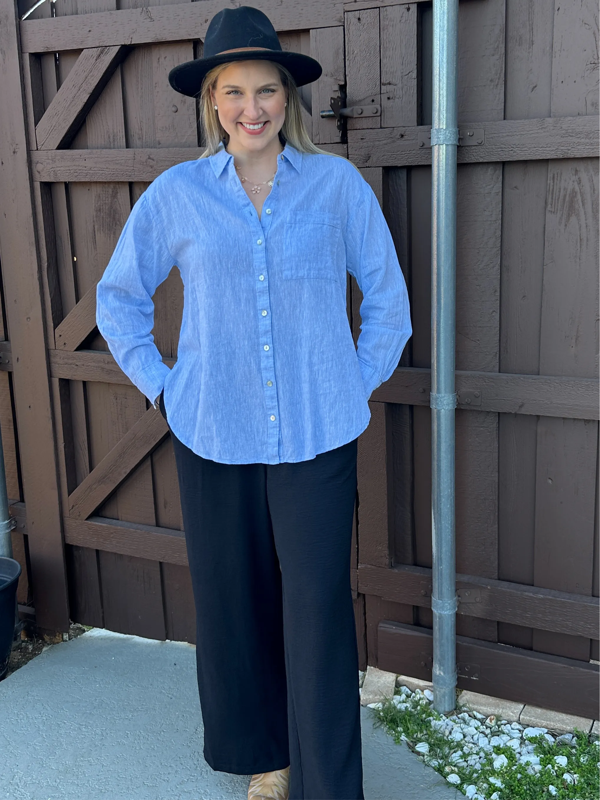 Linen Blend Button Up
