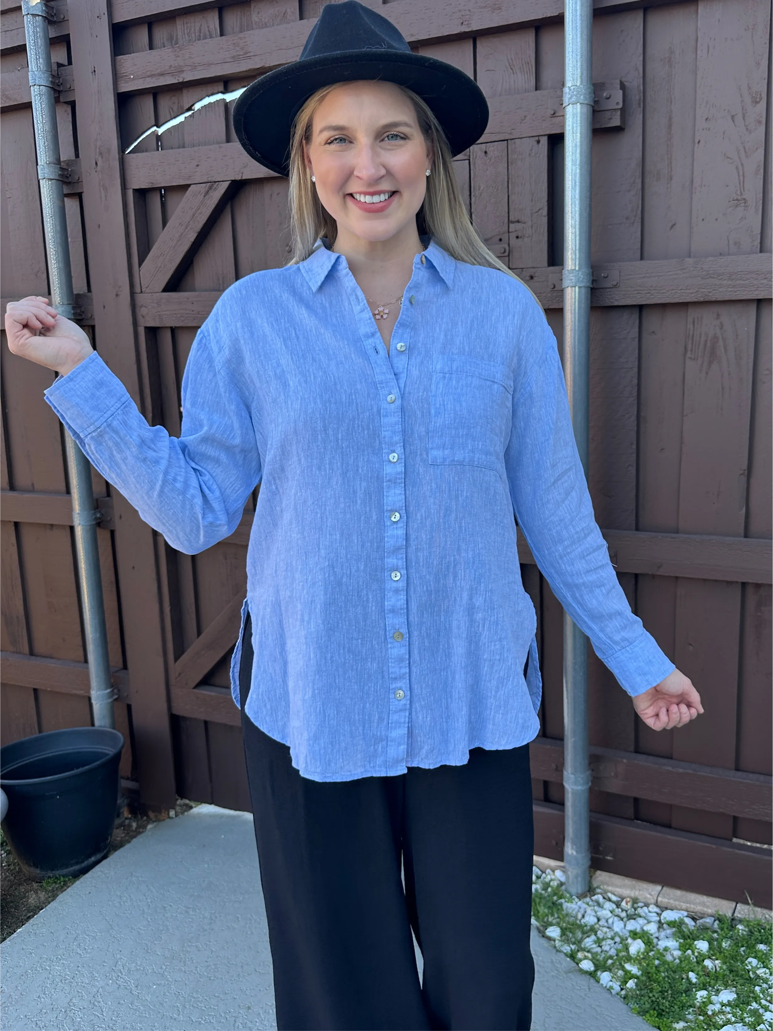 Linen Blend Button Up