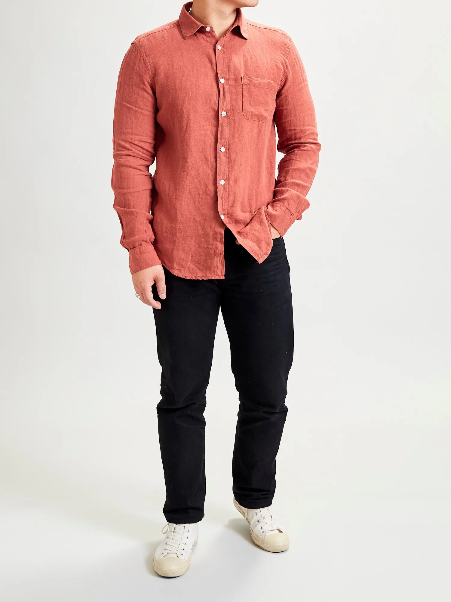 Linen Button-Up Shirt in Terracota