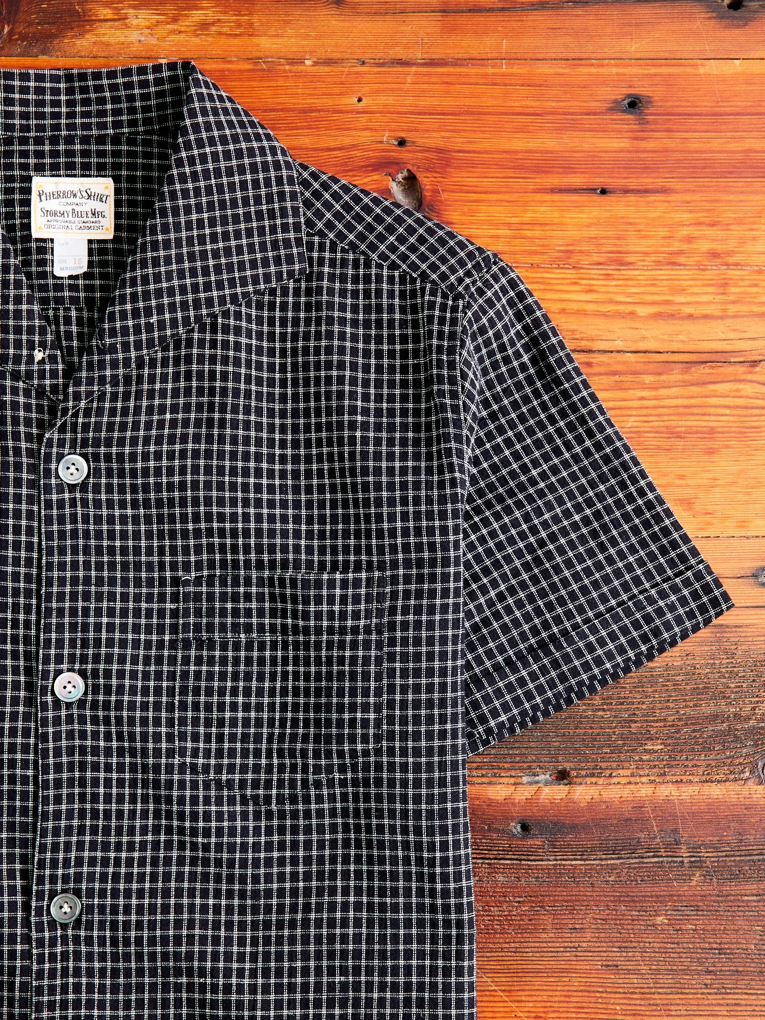 Linen Italian Collar Shirt in Black Check