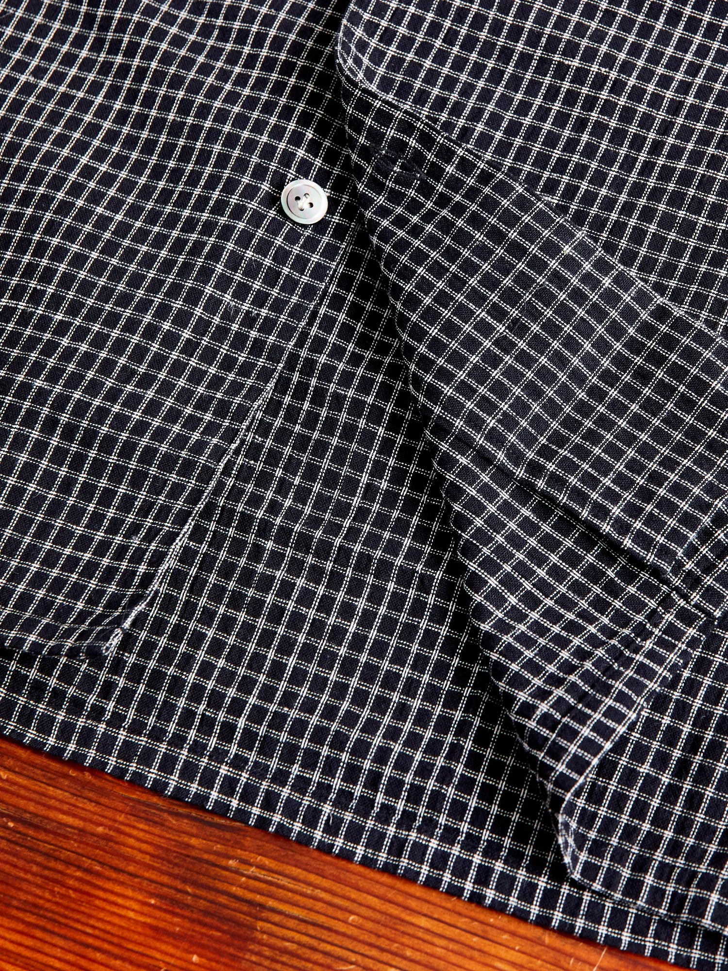 Linen Italian Collar Shirt in Black Check
