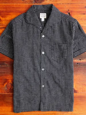 Linen Italian Collar Shirt in Black Check
