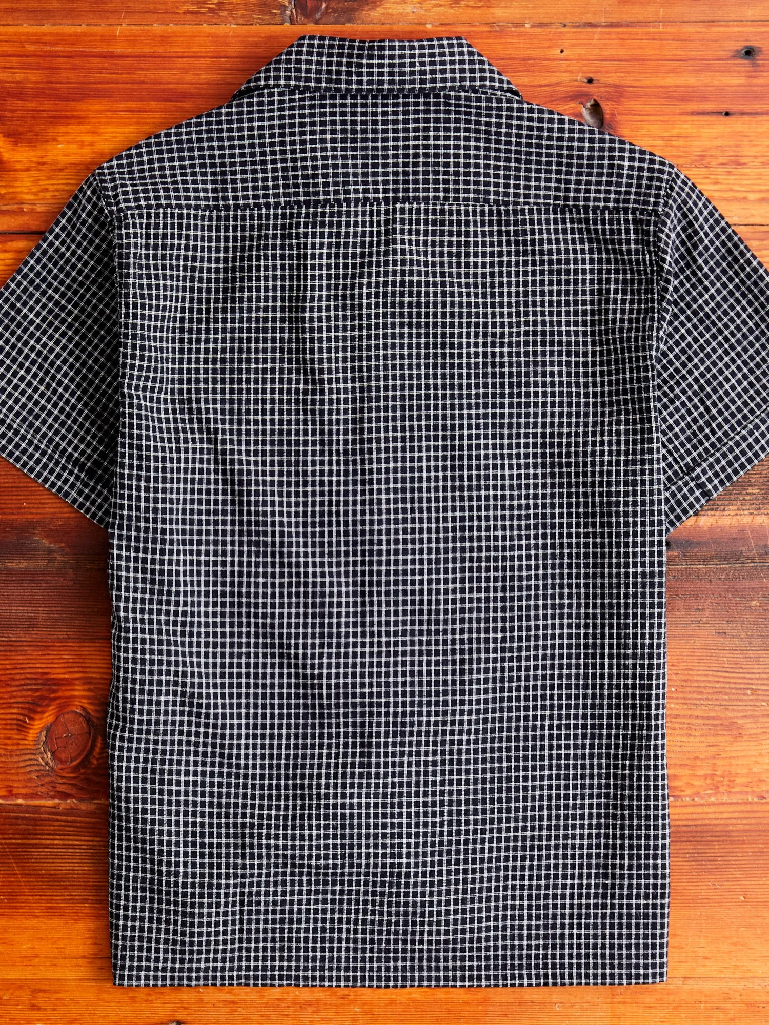 Linen Italian Collar Shirt in Black Check