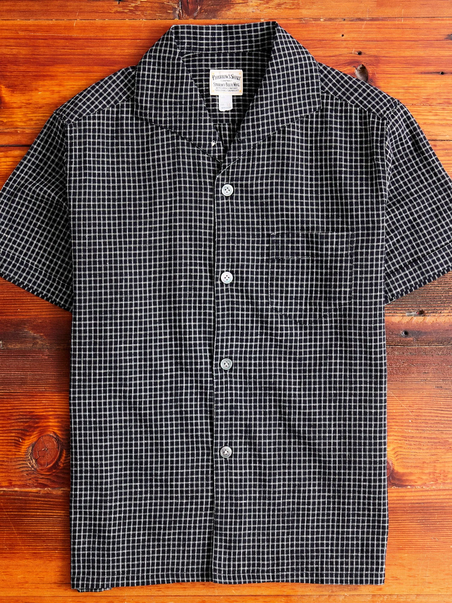Linen Italian Collar Shirt in Black Check