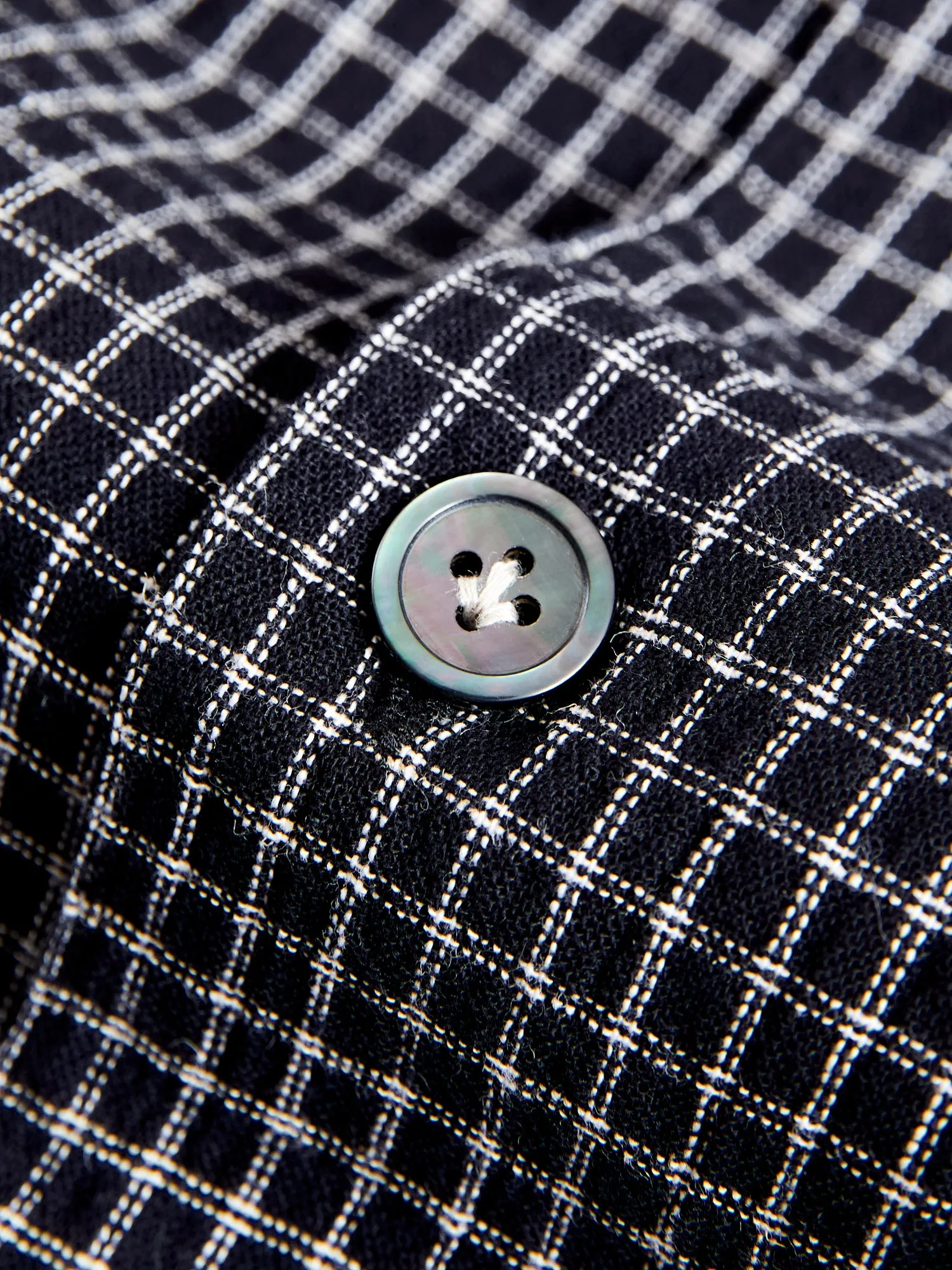 Linen Italian Collar Shirt in Black Check