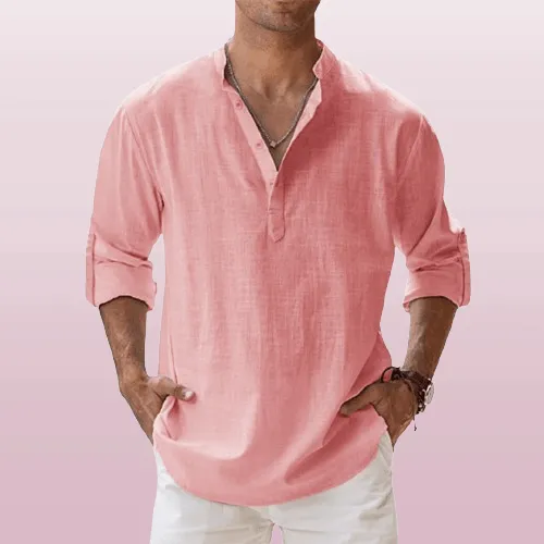 Linen Luxe™ | Men's Long Sleeve Henley Shirt | Lightweight Linen Blend, Regular Fit for Casual Wear