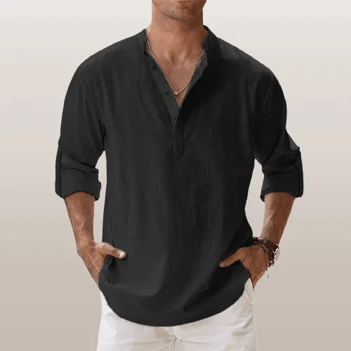 Linen Luxe™ | Men's Long Sleeve Henley Shirt | Lightweight Linen Blend, Regular Fit for Casual Wear