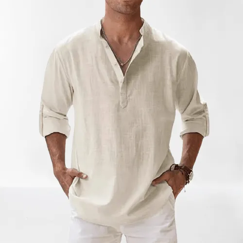 Linen Luxe™ | Men's Long Sleeve Henley Shirt | Lightweight Linen Blend, Regular Fit for Casual Wear