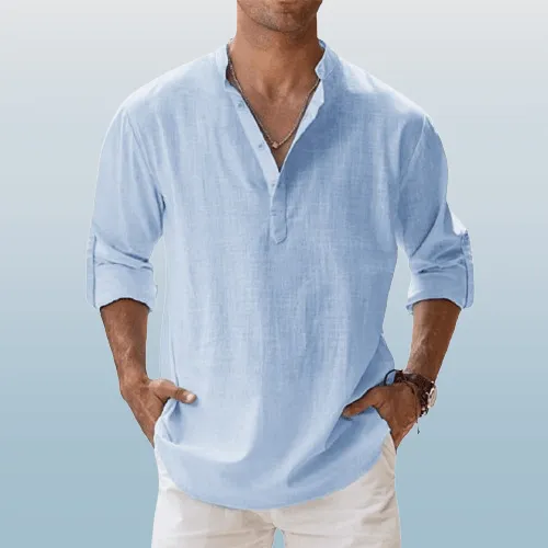 Linen Luxe™ | Men's Long Sleeve Henley Shirt | Lightweight Linen Blend, Regular Fit for Casual Wear