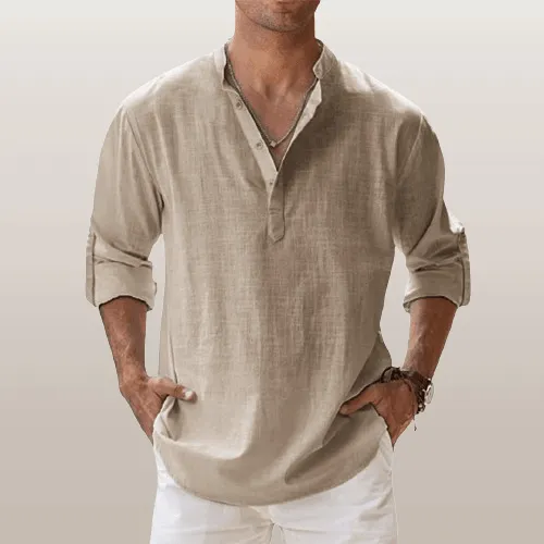 Linen Luxe™ | Men's Long Sleeve Henley Shirt | Lightweight Linen Blend, Regular Fit for Casual Wear