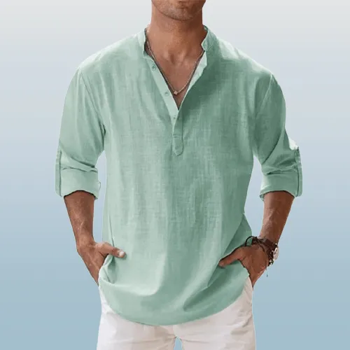 Linen Luxe™ | Men's Long Sleeve Henley Shirt | Lightweight Linen Blend, Regular Fit for Casual Wear