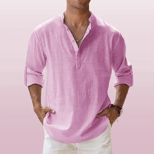 Linen Luxe™ | Men's Long Sleeve Henley Shirt | Lightweight Linen Blend, Regular Fit for Casual Wear