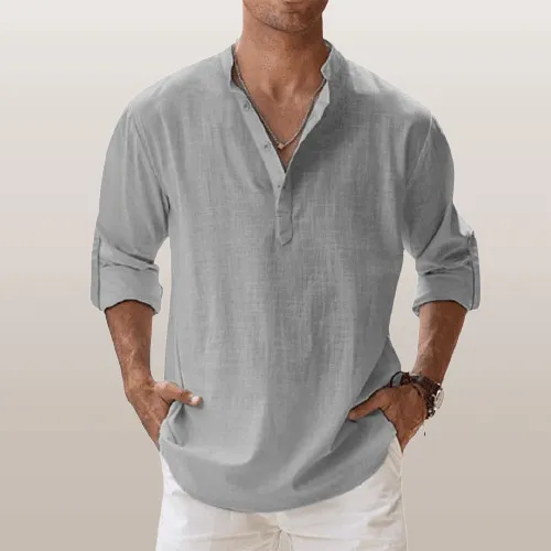 Linen Luxe™ | Men's Long Sleeve Henley Shirt | Lightweight Linen Blend, Regular Fit for Casual Wear