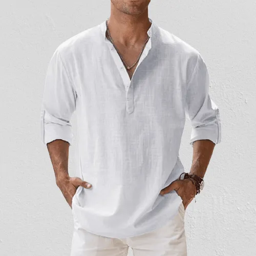 Linen Luxe™ | Men's Long Sleeve Henley Shirt | Lightweight Linen Blend, Regular Fit for Casual Wear