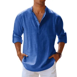 Linen Luxe™ | Men's Long Sleeve Henley Shirt | Lightweight Linen Blend, Regular Fit for Casual Wear