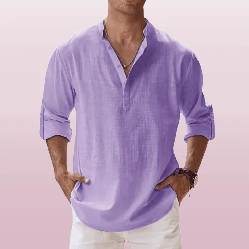 Linen Luxe™ | Men's Long Sleeve Henley Shirt | Lightweight Linen Blend, Regular Fit for Casual Wear
