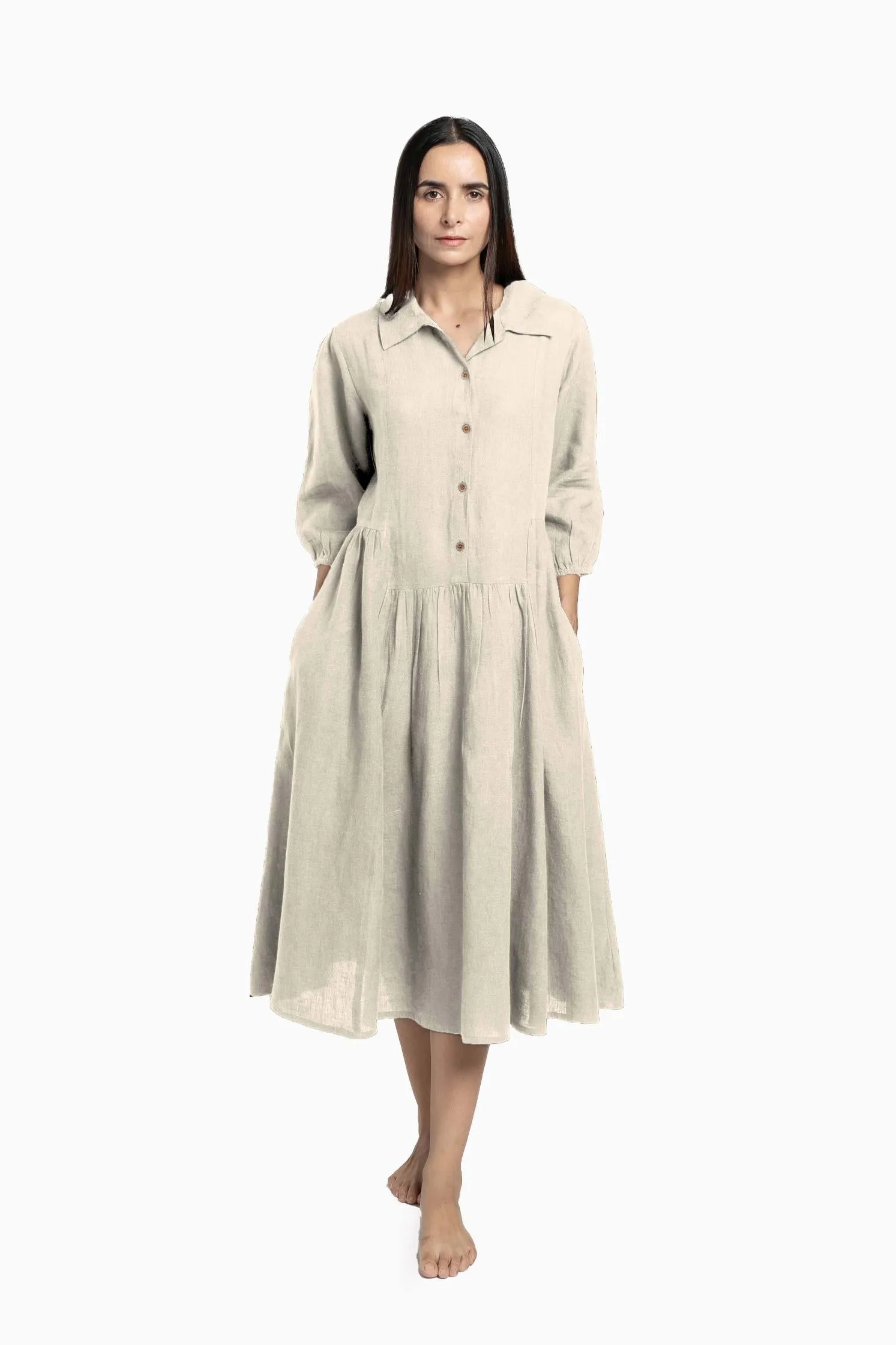 Linen Magnolia Dress-Sage Green