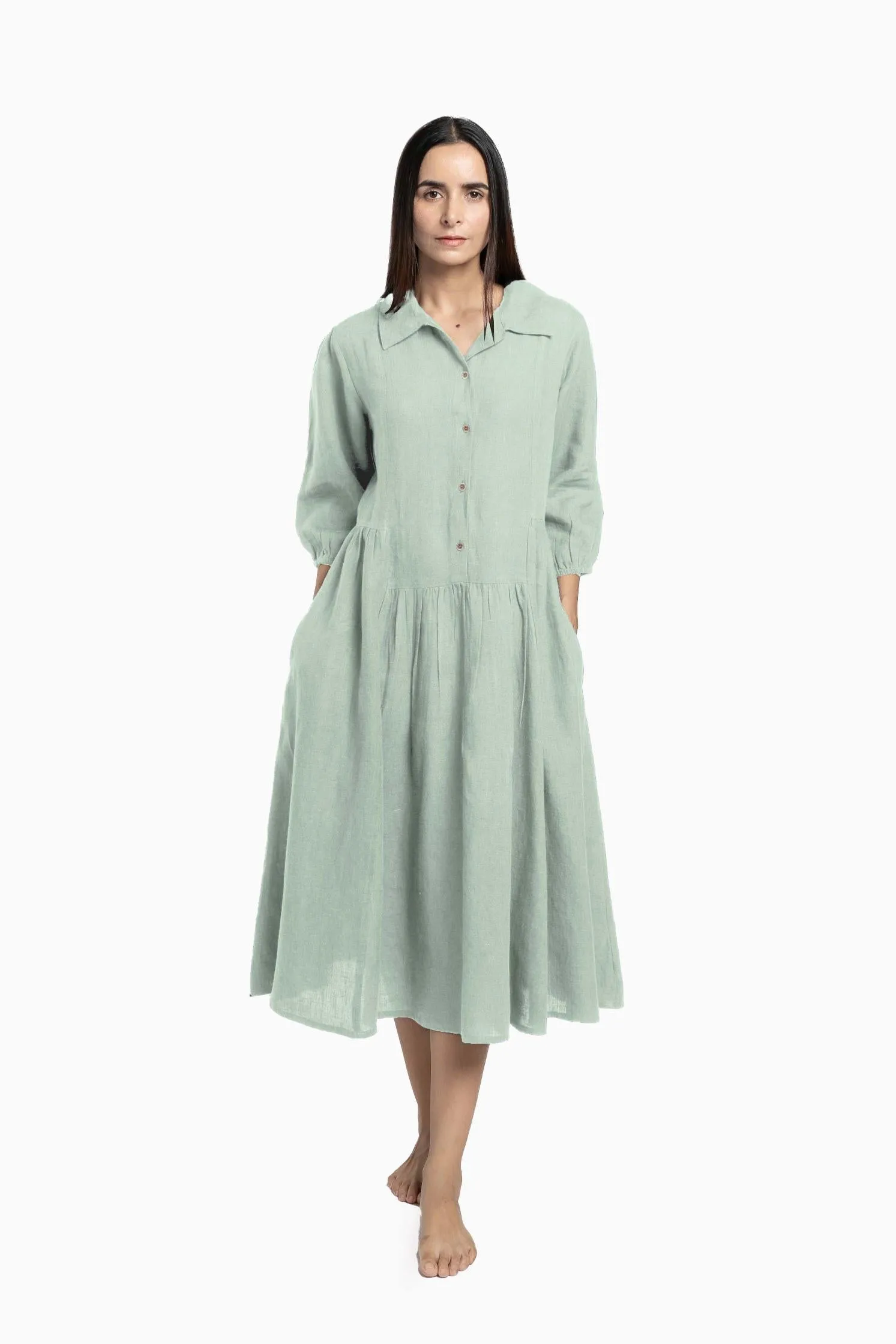 Linen Magnolia Dress-Sage Green