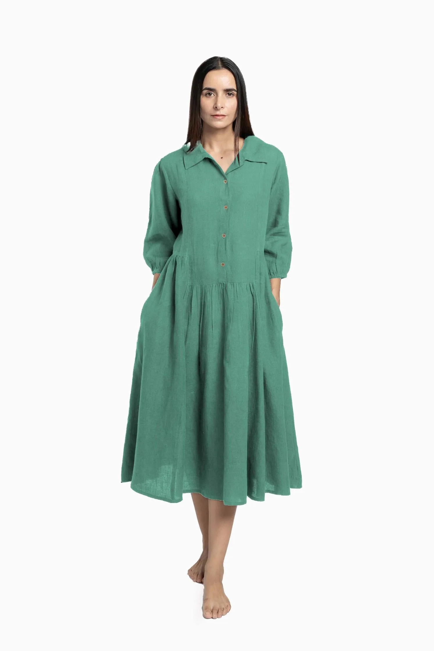 Linen Magnolia Dress-Sage Green