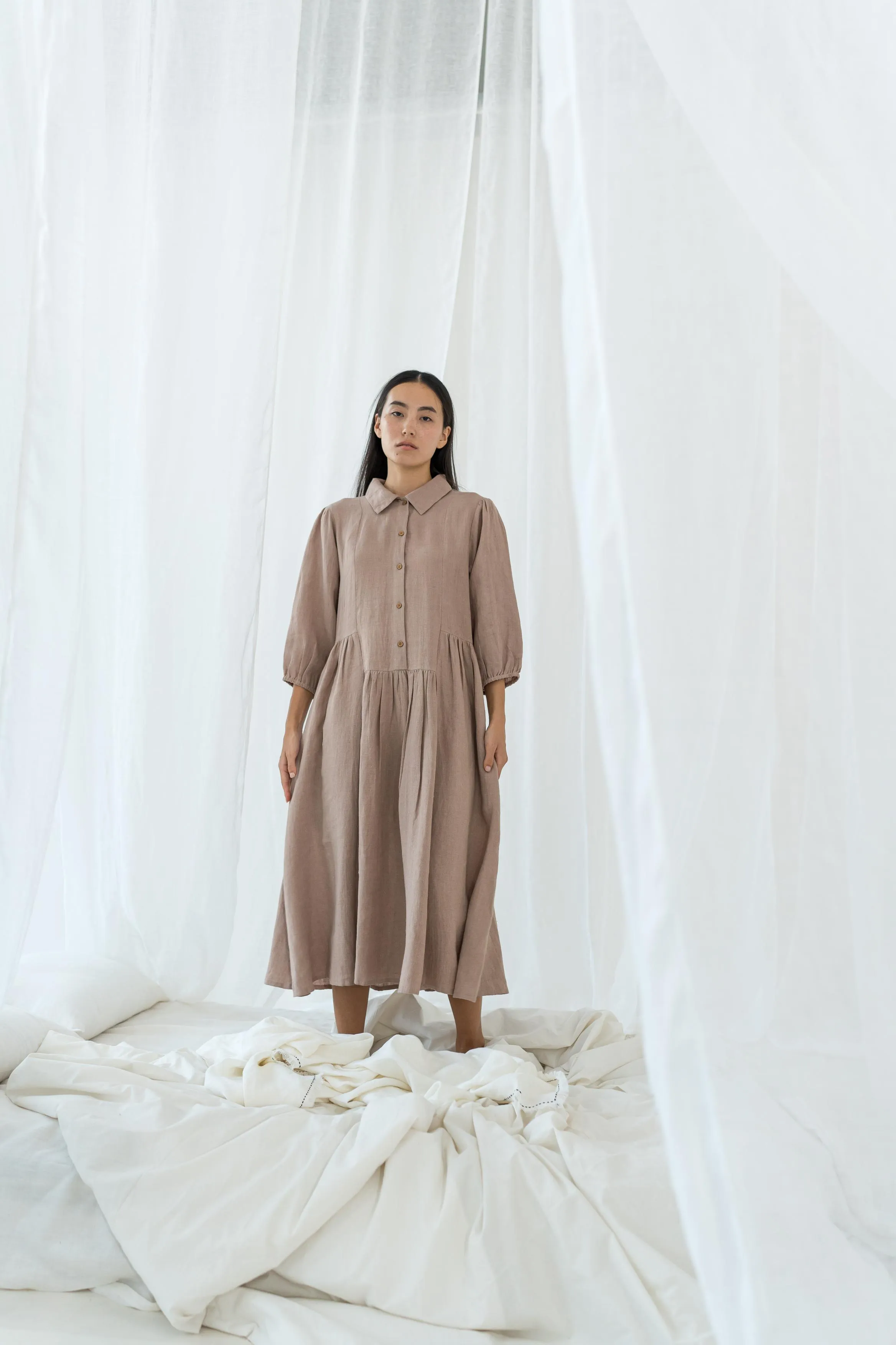 Linen Magnolia Dress-Sage Green