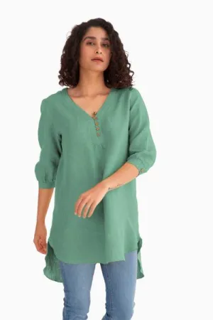 Linen Primrose Top-Midnight Green