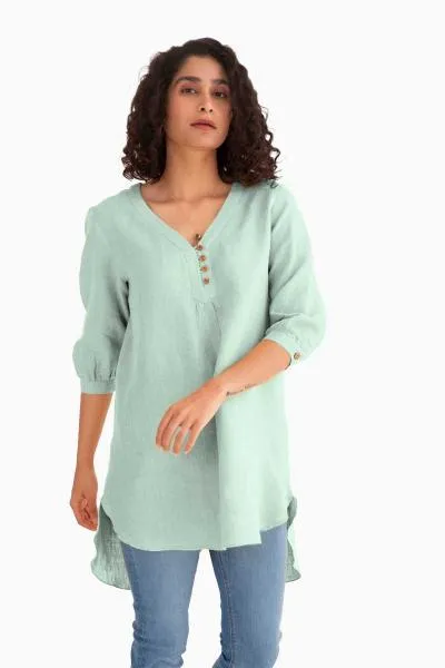 Linen Primrose Top-Midnight Green