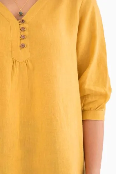 Linen Primrose Top-Sunburnt Yellow