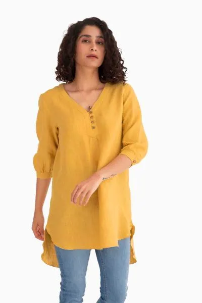Linen Primrose Top-Sunburnt Yellow
