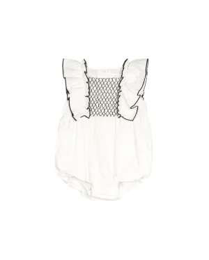 Linen Shoulder Ruffle Smocked Romper