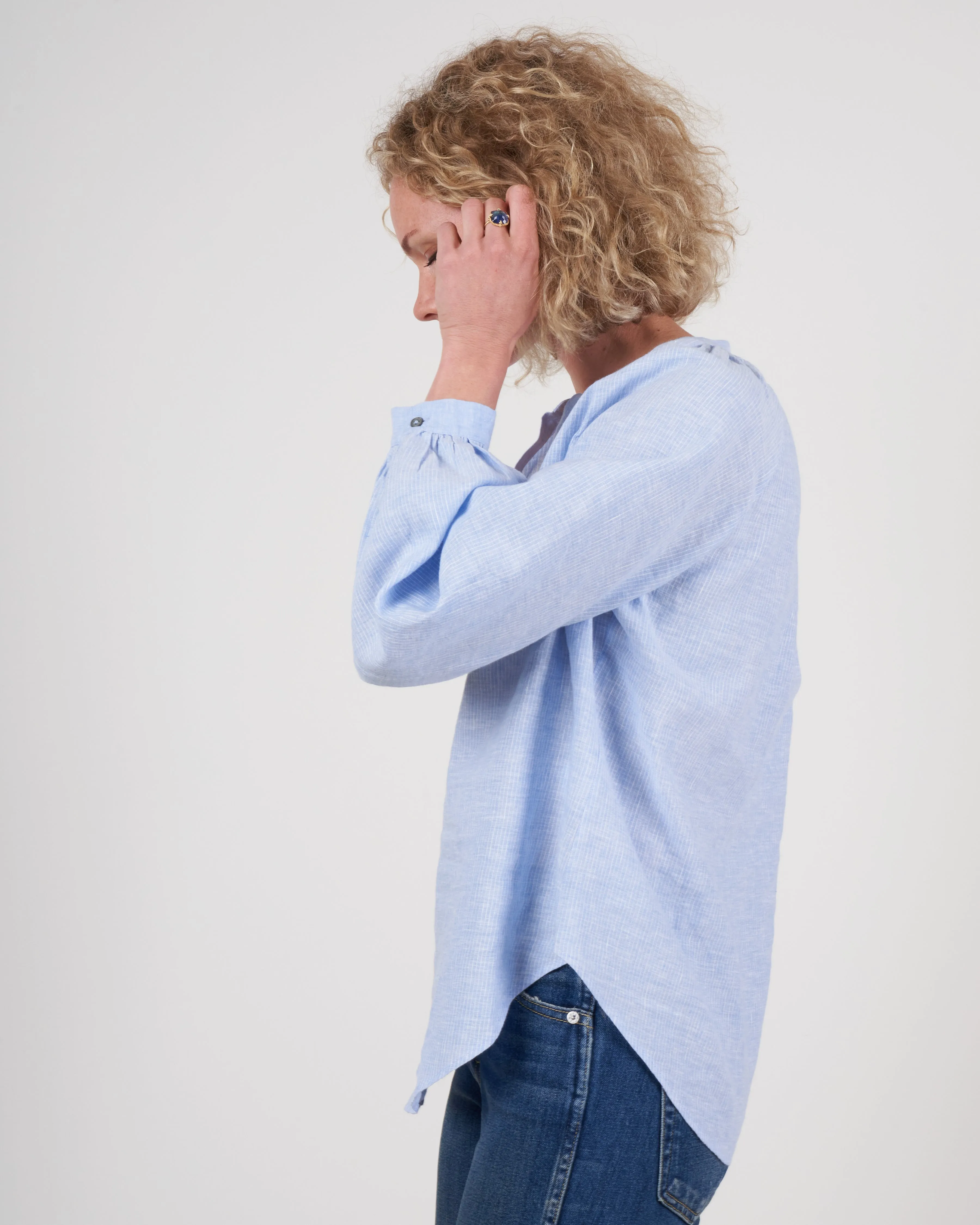 linen stripe popover - blue